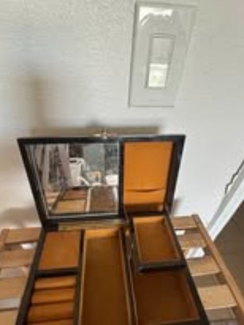 Jewelry box - Floral painted -wood box with mirror and inside compartments